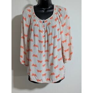 Old Navy Beige & Orange Butterfly Blouse Top Shirt – Size Large